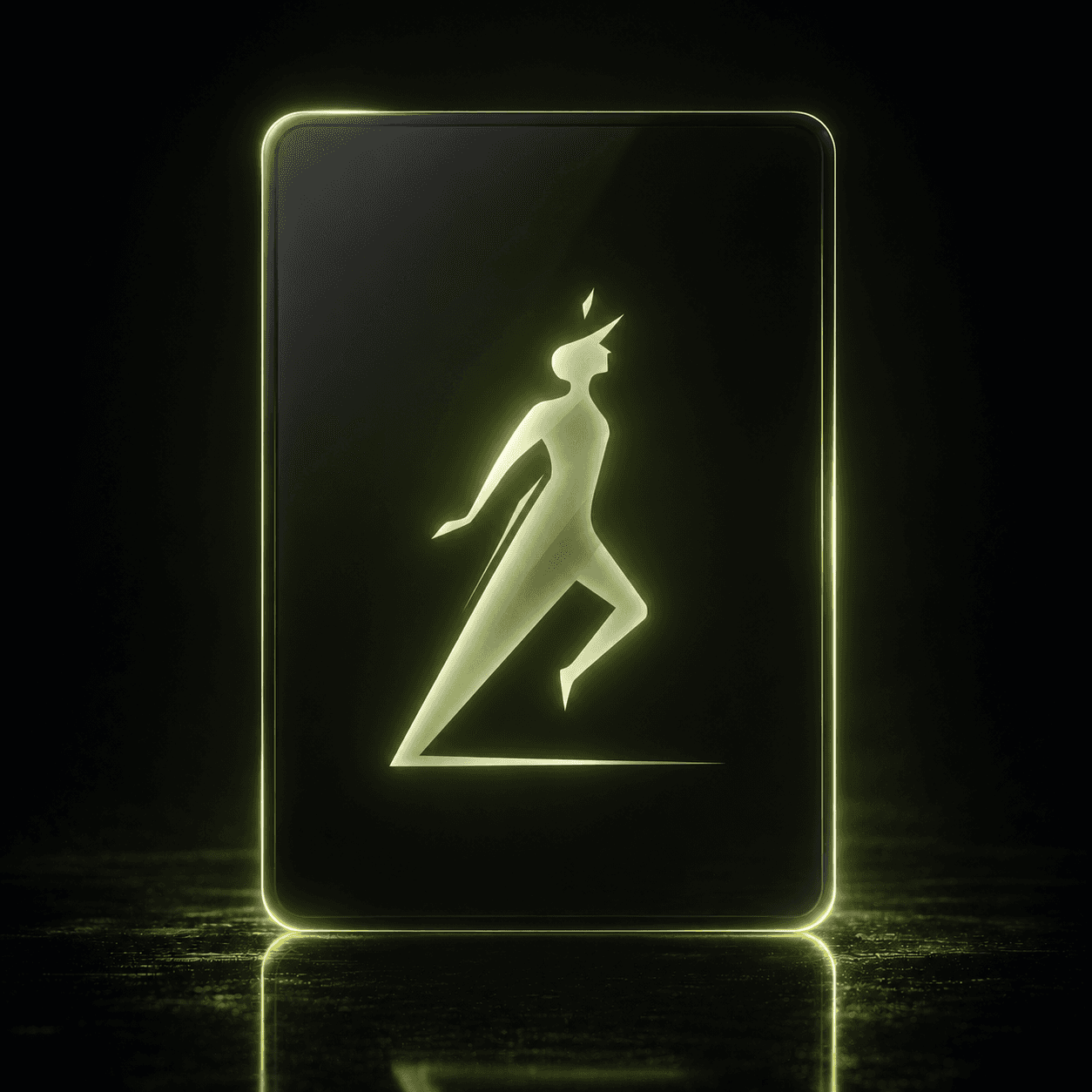 Optimizium card with a luminous figure ascending against a dark background